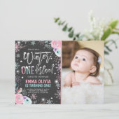 ウィンターワンダーランドピンクシルバー1歳の誕生日 招待状 (スタンド正面)