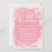 ウィンターワンダーランドピンクスノーフレークブライダルシャワー 招待状 (正面)