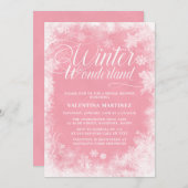 ウィンターワンダーランドピンクスノーフレークブライダルシャワー 招待状 (正面/裏面)