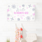 ウィンターワンダーランドピンクスノーフレーク誕生日パーティー 横断幕 (インサイチュ)