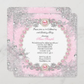 ウィンターワンダーランドピンクパールスノーフレーク誕生日 招待状 (正面/裏面)
