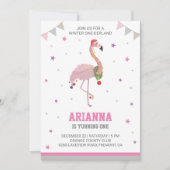 ウィンターワンダーランドピンクフラミンゴ1st女子誕生日 招待状 (正面)