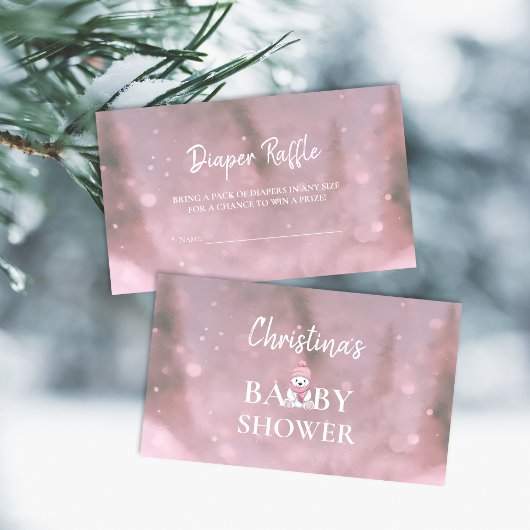 ウィンターワンダーランドピンクベビーおむつラッフルリクエスト エンクロージャーカード
