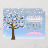 ウィンターワンダーランドピンク誕生日フォト招待状 招待状 (正面/裏面)