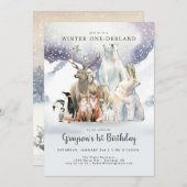 ウィンターワンダーランドファースト誕生日招待状 (正面/裏面)