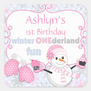 ウィンターワンダーランドファースト誕生日雪だるまミッテンス スクエアシール