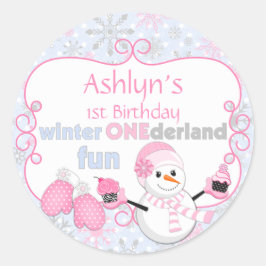 ウィンターワンダーランドファースト誕生日雪だるまミッテンス ラウンドシール