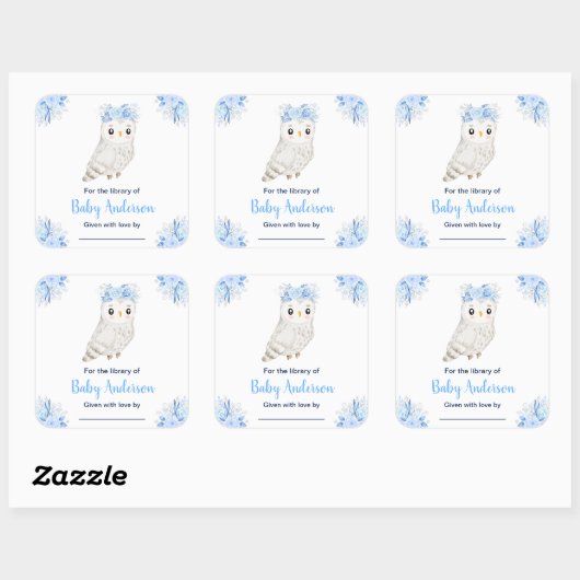 ウィンターワンダーランドフクロウベビーシャワー蔵書票 スクエアシール (シート)