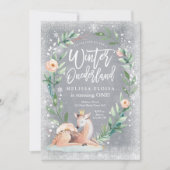 ウィンターワンダーランドフローラシルバーウッドランド誕生日 招待状 (正面)