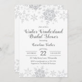 ウィンターワンダーランドブライダルシャワーシルバースノーフレーク 招待状 (正面/裏面)