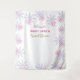 ウィンターワンダーランドブライダルシャワーピンクスノーフレーク タペストリー