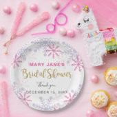 ウィンターワンダーランドブライダルシャワーピンクスノーフレーク ペーパープレート (パーティー)