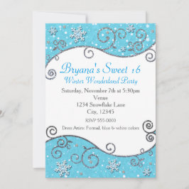 ウィンターワンダーランドブライトブルースノーフレーク招待状 招待状