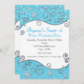 ウィンターワンダーランドブライトブルースノーフレーク招待状 招待状 (正面/裏面)