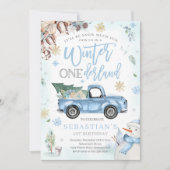 ウィンターワンダーランドブルーウィンタートラック雪だるまパーティー 招待状 (正面)