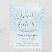 ウィンターワンダーランドブルーガール 16歳の誕生日 招待状 (正面/裏面)