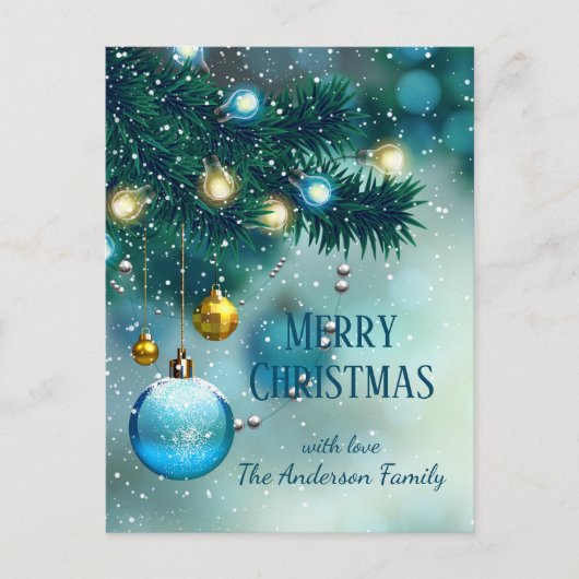ウィンターワンダーランドブルークリスマスバウブル ポストカード (正面)