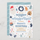 ウィンターワンダーランドブルークリスマスバースデーパーティー 招待状 (正面/裏面)