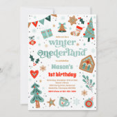 ウィンターワンダーランドブルークリスマス誕生日パーティー 招待状 (正面)