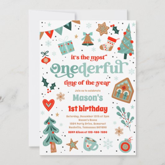 ウィンターワンダーランドブルークリスマス誕生日パーティー 招待状 (正面)