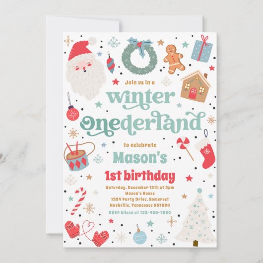 ウィンターワンダーランドブルークリスマス誕生日パーティー 招待状 (正面)