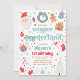 ウィンターワンダーランドブルークリスマス誕生日パーティー 招待状