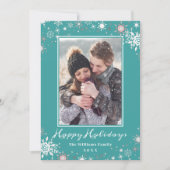 ウィンターワンダーランドブルーグリーンハッピーホリデーズフォト シーズンカード (正面)