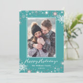 ウィンターワンダーランドブルーグリーンハッピーホリデーズフォト シーズンカード (スタンド正面)