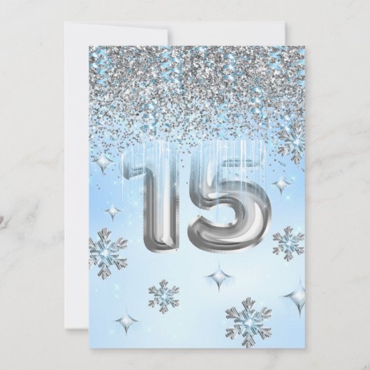 ウィンターワンダーランドブルーシルバーバルーンキンセアニェラ 招待状 (裏面)