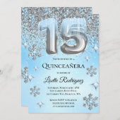 ウィンターワンダーランドブルーシルバーバルーンキンセアニェラ 招待状 (正面/裏面)