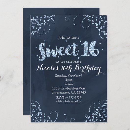 ウィンターワンダーランドブルースウィート16パーティの招待状 招待状 (正面/裏面)