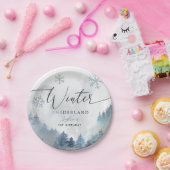 ウィンターワンダーランドブルースノーイマウンテン誕生日 ペーパープレート (パーティー)