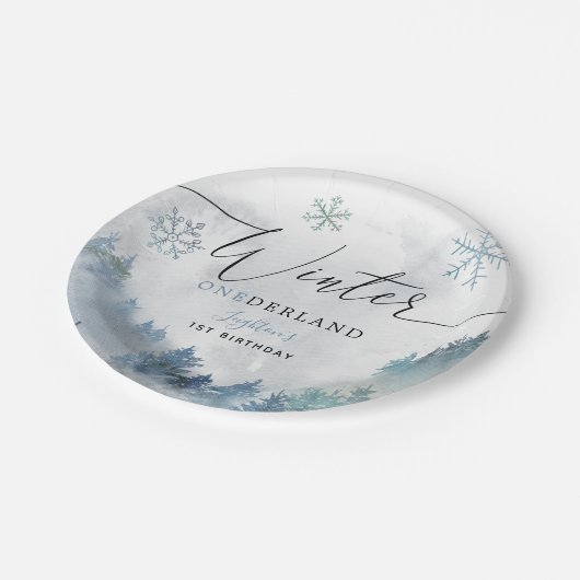 ウィンターワンダーランドブルースノーイマウンテン誕生日 ペーパープレート (アングル)