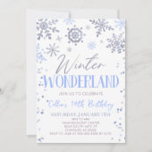ウィンターワンダーランドブルースノーフレーク誕生日パーティー 招待状 (正面)