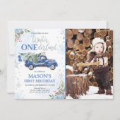 ウィンターワンダーランドブルートラックボーイファースト誕生日 招待状 (正面)