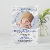 ウィンターワンダーランドブルーファースト誕生日スノーフレーク 招待状 (スタンド正面)