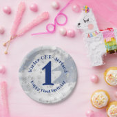 ウィンターワンダーランドブルーファースト誕生日雪片 ペーパープレート (パーティー)