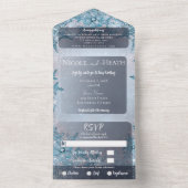 ウィンターワンダーランドブルー雪結婚片 オールインワン招待状 (内側)