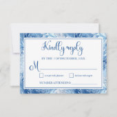 ウィンターワンダーランドブルー雪結婚片 出欠カード (正面)