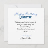 ウィンターワンダーランドブルー&ホワイトお誕生日ケーキ カード (裏面)