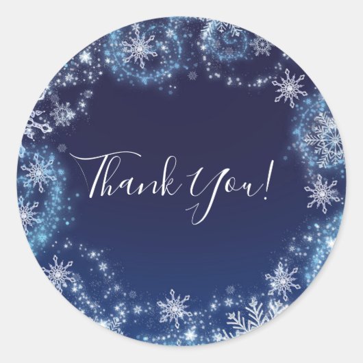 ウィンターワンダーランドブルー&ホワイトスノーフレークのお気に入り ラウンドシール (正面)
