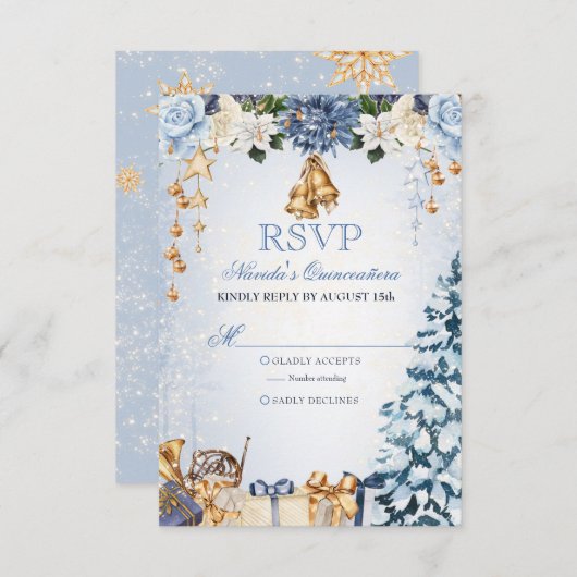 ウィンターワンダーランドブルー&金ゴールドキンセアニェラ 出欠カード (正面/裏面)