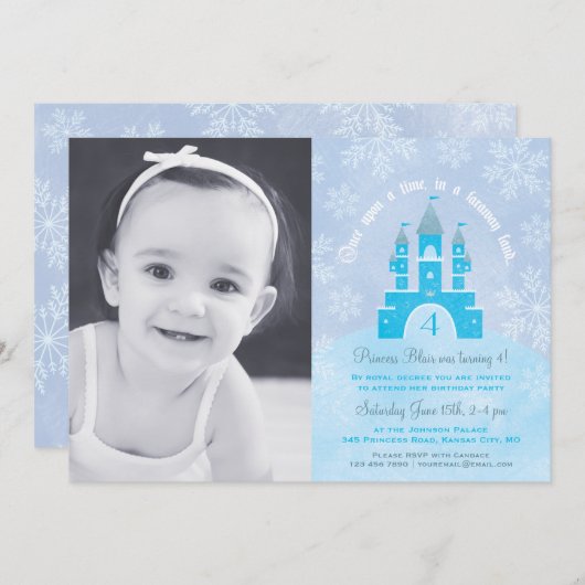 ウィンターワンダーランドプリンセスパーティー写真招待状 招待状 (正面/裏面)