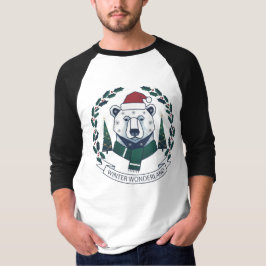 ウィンターワンダーランドベア - かわいいサンタ帽子のクリスマス Tシャツ