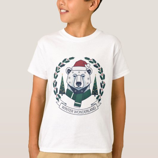 ウィンターワンダーランドベア - かわいいサンタ帽子のクリスマス Tシャツ (正面)