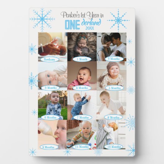 ウィンターワンダーランドベビーの1年目のフォトコラージュ フォトプラーク (正面)