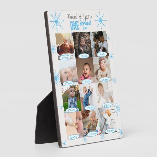 ウィンターワンダーランドベビーの1年目のフォトコラージュ フォトプラーク (側面)