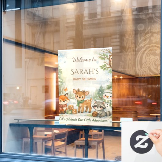 ウィンターワンダーランドベビーシャワーサイン | ブルー スノー ウィンドウサイン (カフェ窓)