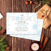 ウィンターワンダーランドベビーシャワーブルーシルバーグリッター 招待状