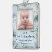 ウィンターワンダーランドベビー初めてのクリスマス写真 シルバープレートフレームオーナメント (左)